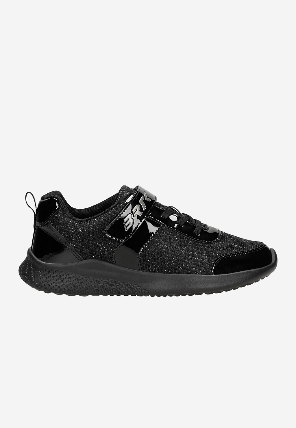 Czarne sneakersy z brokatowym materiałem i lakierowanymi wstawkami BARTEK 87004-10 Widok 1