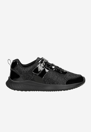 Czarne sneakersy z brokatowym materiałem i lakierowanymi wstawkami BARTEK 87004-10