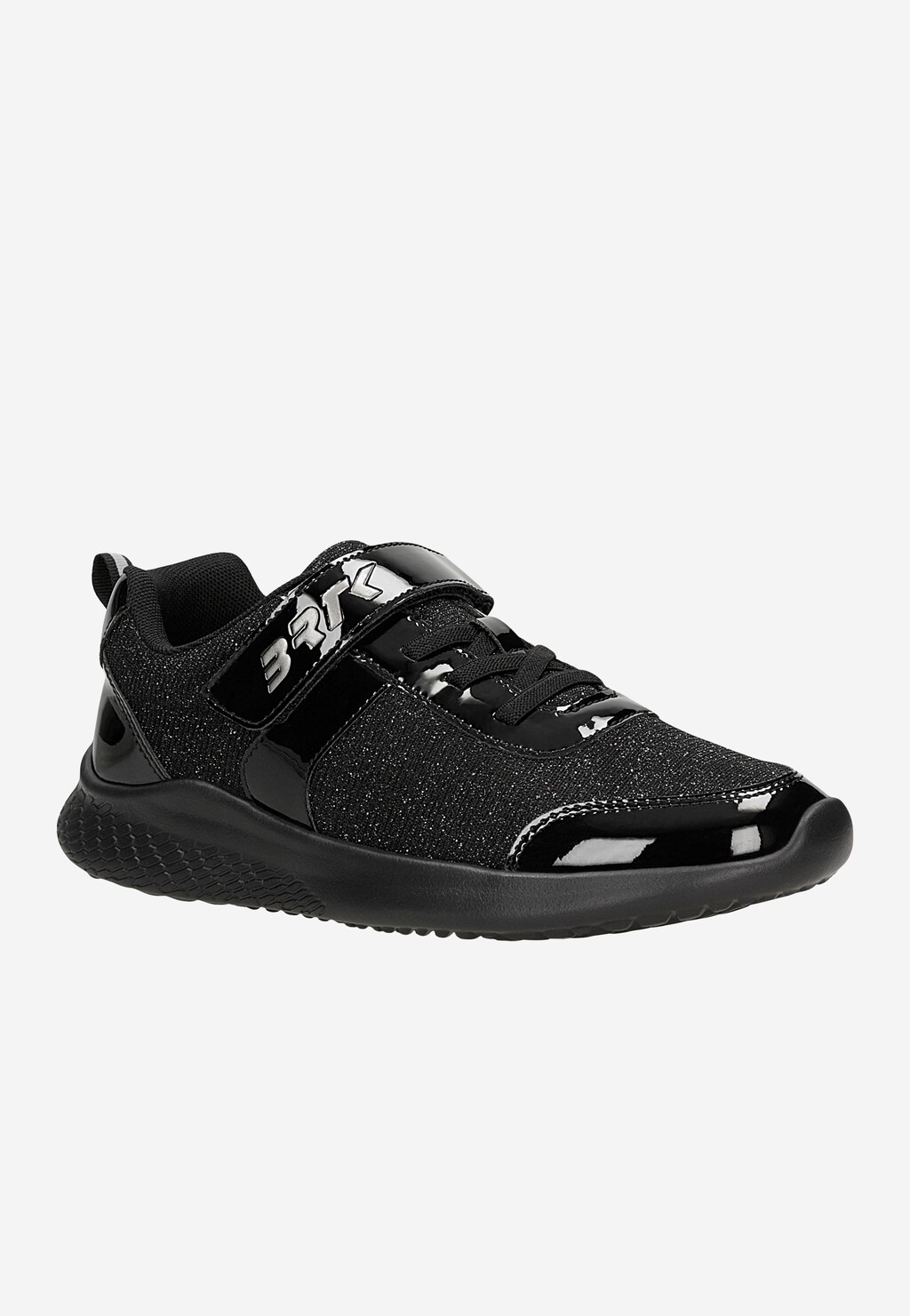 Czarne sneakersy z brokatowym materiałem i lakierowanymi wstawkami BARTEK 87004-10 Widok 2