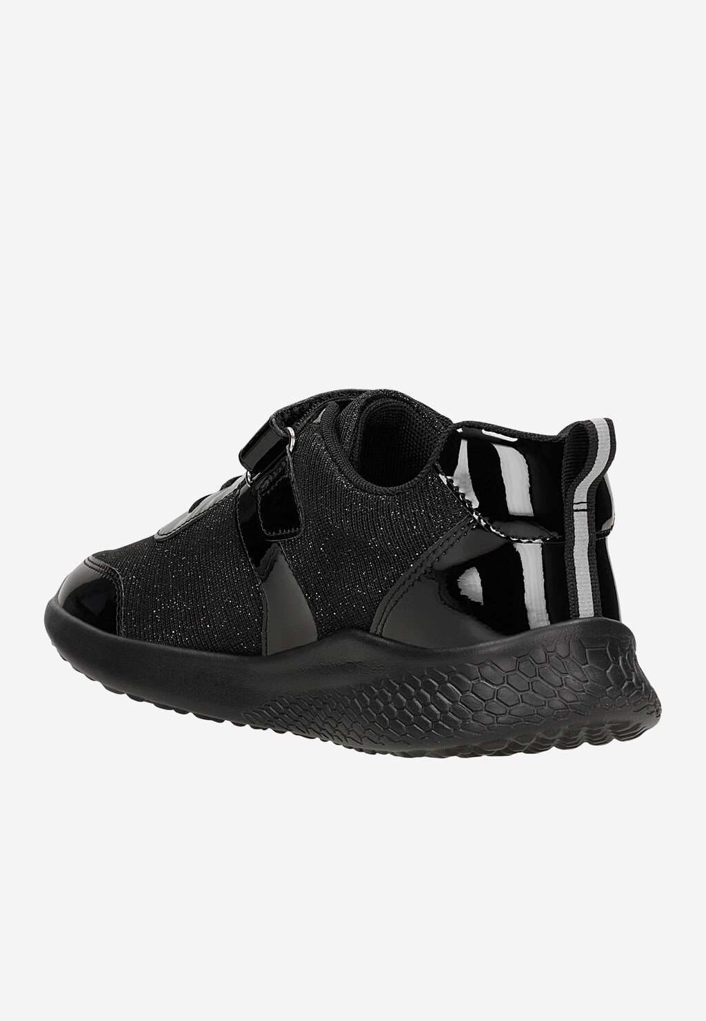 Czarne sneakersy z brokatowym materiałem i lakierowanymi wstawkami BARTEK 87004-10 Widok 3
