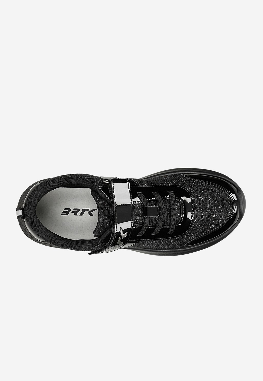 Czarne sneakersy z brokatowym materiałem i lakierowanymi wstawkami BARTEK 87004-10 Widok 4