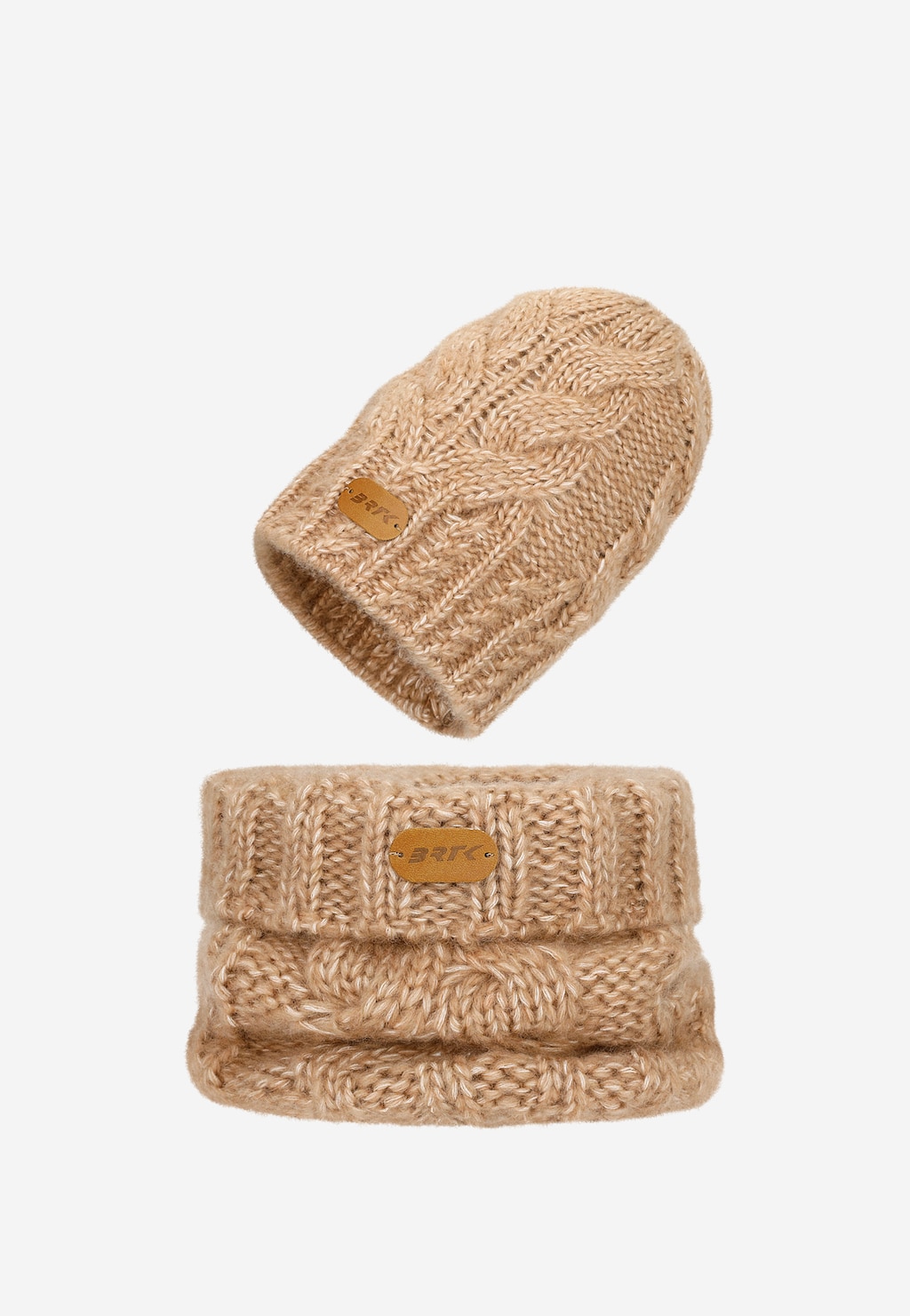 Jasnobrązowy zestaw BARTEK z wełny merino 85604-82, czapka + komin Widok 1