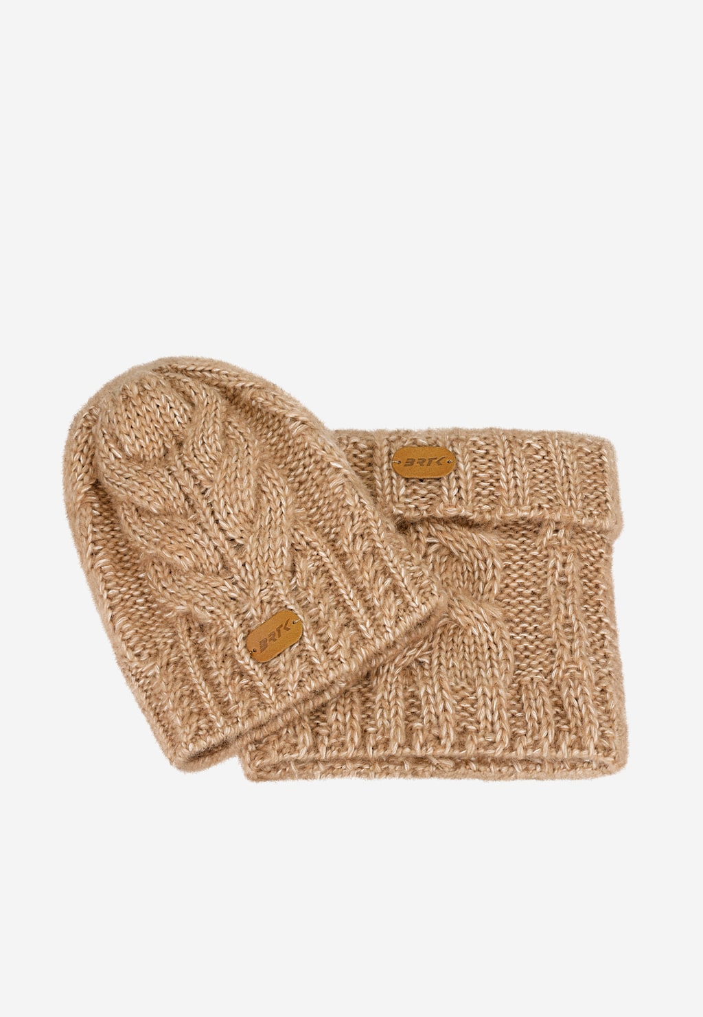 Jasnobrązowy zestaw BARTEK z wełny merino 85604-82, czapka + komin Widok 4