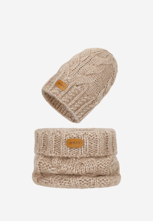 Beżowy zestaw BARTEK z wełną merino 85604-84, czapka + komin
