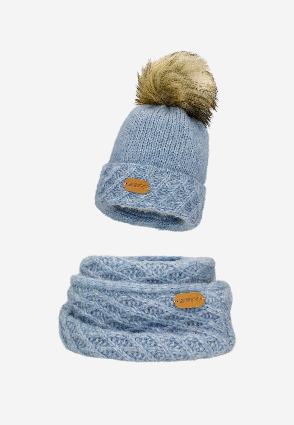 Niebieski komplet czapka + komin BARTEK 85602-86 z wełny merino Widok 2