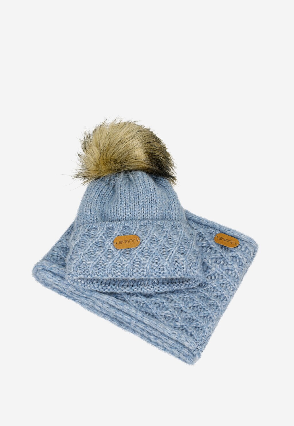 Niebieski komplet czapka + komin BARTEK 85602-86 z wełny merino Widok 5