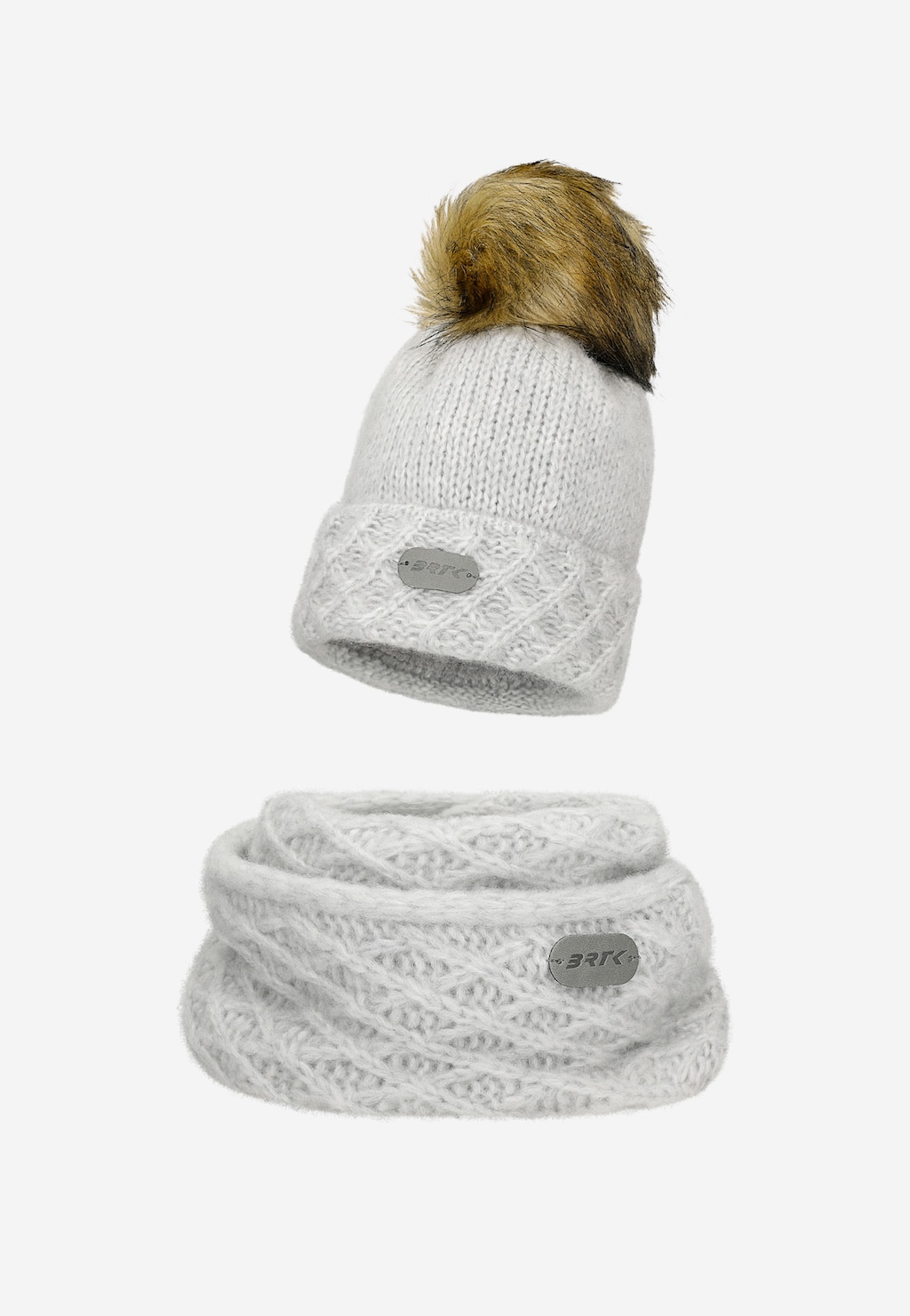 Szary zestaw BARTEK z wełną merino 85602-80 czapka z puchatym pomponem + komin Widok 1