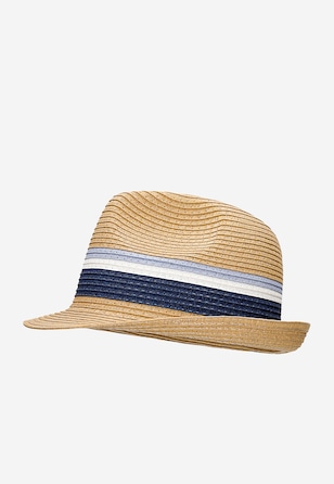 Pleciony kapelusz z niebiesko-białymi paskami BARTEK 85608-16