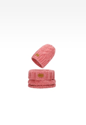 Zimowy zestaw dziewczęcy BARTEK z wełny merino 85604-85, różowa czapka + komin