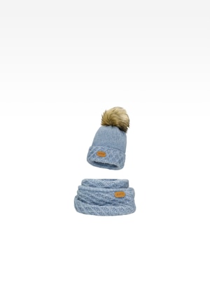 Niebieski komplet czapka + komin BARTEK 85602-86 z wełny merino