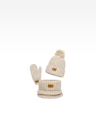 Zimowy zestaw BARTEK 85601-14 - czapka z pomponem + komin + rękawiczki