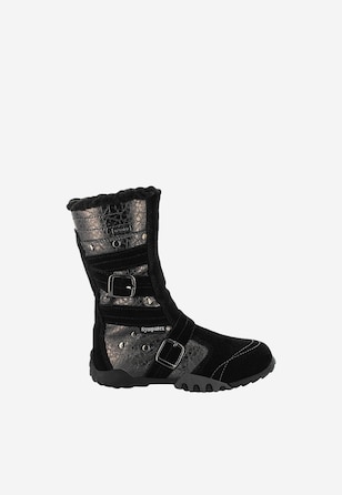 Czarne kozaki dziewczęce z metaliczną skórą BARTEK T-24574/J11