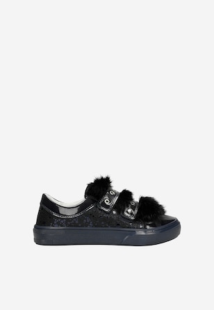 Granatowe półbuty dla dziewczynki z brokatem i futerkiem T-68125/SZ/N1F