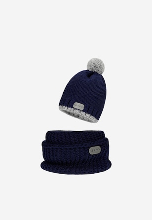 Zestaw BARTEK 85605-86 granatowa czapka z odblaskowym pomponem i komin