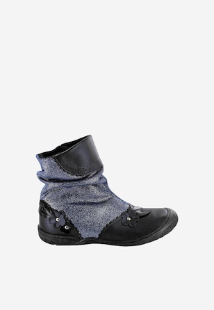 Niebiesko-czarne botki dla dziewczynki z błyszczącej skóry T-87879/00D