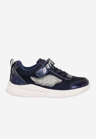 Granatowe brokatowe sneakersy ze srebrną aplikacją skrzydła BARTEK 87004-16