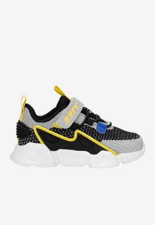 Czarno-szare siateczkowe sneakersy chłopięce z żółtymi elementami BARTEK 87007-18