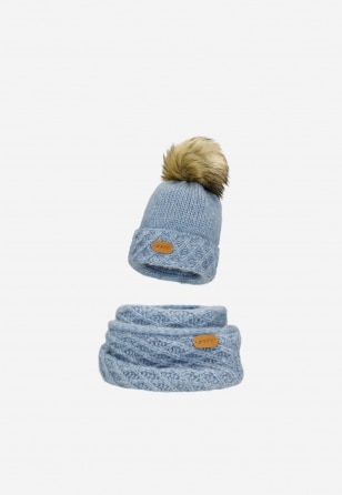 Niebieski komplet czapka + komin BARTEK 85602-86 z wełny merino