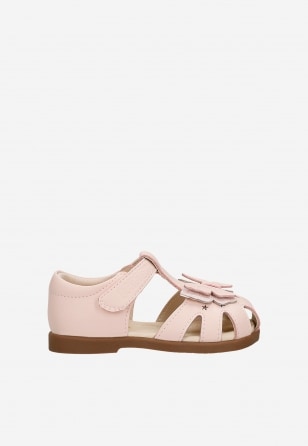Różowe wizytowe sandały dziewczęce z motylkiem