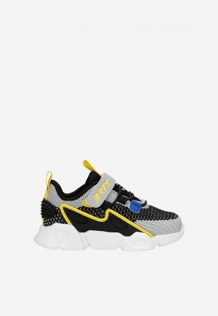 Czarno-szare siateczkowe sneakersy chłopięce z żółtymi elementami BARTEK 87007-18