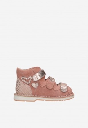 Różowe skórzane sandały zabudowane dla dziewczynki