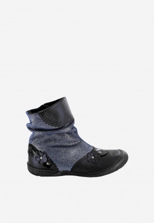 Niebiesko-czarne botki dla dziewczynki z błyszczącej skóry T-87879/00D